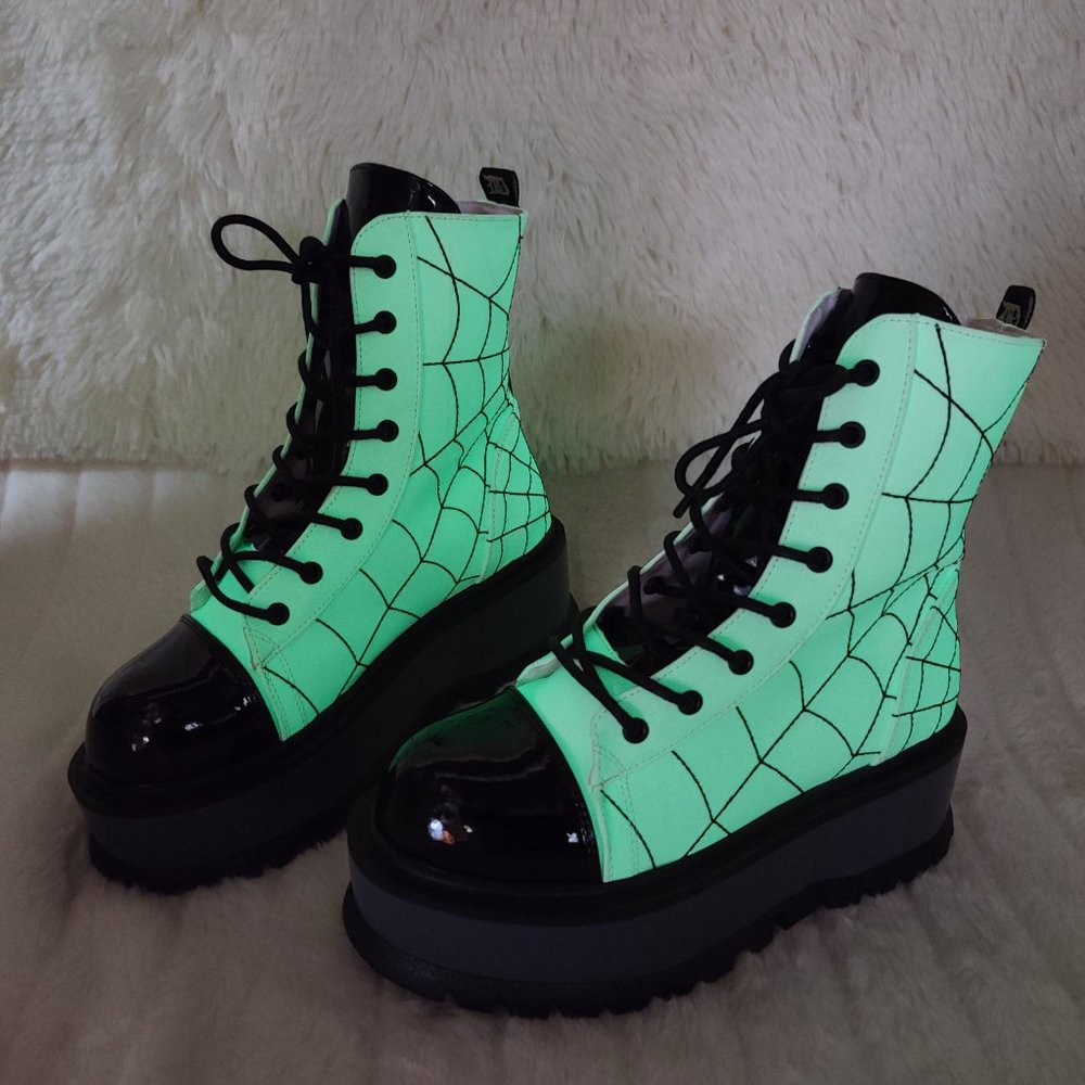 Demonia Glow In The Dark Ankle Boots 2" Platform - Picture 12 of 15
